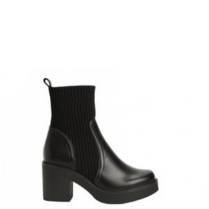 NEW EVERGLADES women's leather & knit stretch ankle platform boots in black